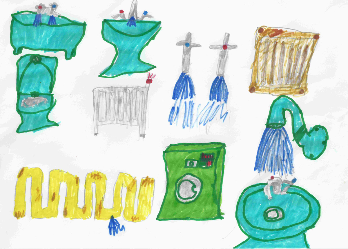 Drawings of bathroom suites and radiators